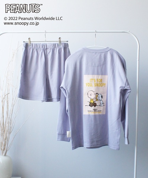 PEANUTS（ピーナッツ）の「【SNOOPY】スヌーピーバックプリント ロンT&ショートパンツセットアップ（ルームウェア/パジャマ・レディース・オフホワイト/グリーン/ラベンダー/チャコールグレー/ピンク/ベージュ・M/L）」の12枚目の写真