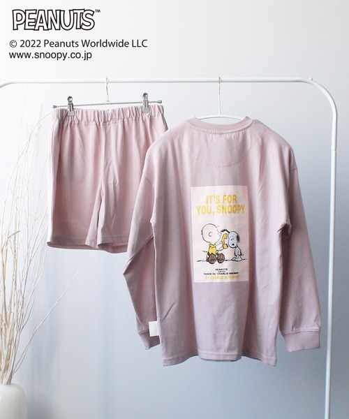 PEANUTS（ピーナッツ）の「【SNOOPY】スヌーピーバックプリント ロンT&ショートパンツセットアップ（ルームウェア/パジャマ・レディース・オフホワイト/グリーン/ラベンダー/チャコールグレー/ピンク/ベージュ・M/L）」の13枚目の写真