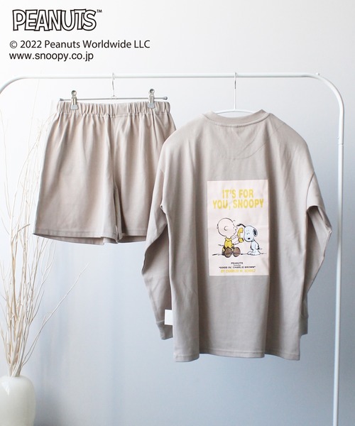 PEANUTS（ピーナッツ）の「【SNOOPY】スヌーピーバックプリント ロンT&ショートパンツセットアップ（ルームウェア/パジャマ・レディース・オフホワイト/グリーン/ラベンダー/チャコールグレー/ピンク/ベージュ・M/L）」の10枚目の写真