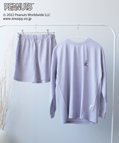 PEANUTS（ピーナッツ）の「【SNOOPY】スヌーピーバックプリント ロンT&ショートパンツセットアップ（ルームウェア/パジャマ・レディース・オフホワイト/グリーン/ラベンダー/チャコールグレー/ピンク/ベージュ・M/L）」の11枚目の写真