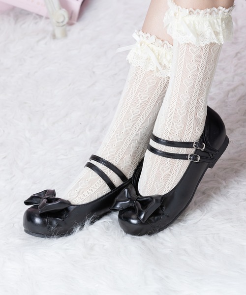 BODYLINE(ボディライン)の「ガーリーダブルストラップフラットパンプス(パンプス・レディース・ブラック/レッド/オフホワイト/サックスブルー・S/M/L)」の3枚目の写真