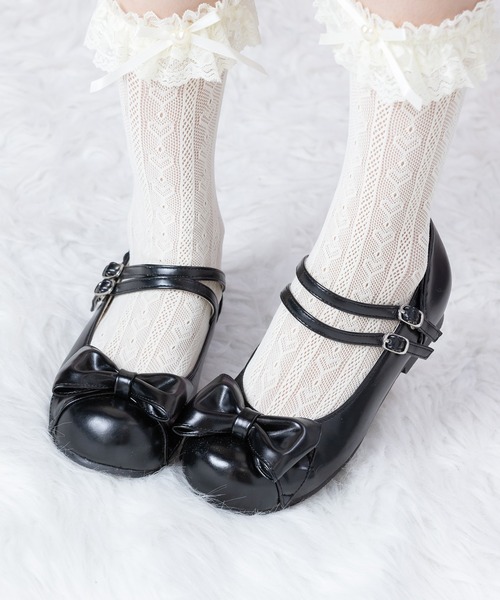 BODYLINE(ボディライン)の「ガーリーダブルストラップフラットパンプス(パンプス・レディース・ブラック/レッド/オフホワイト/サックスブルー・S/M/L)」の7枚目の写真