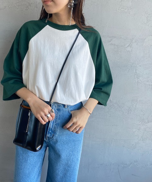 JEANS FACTORY Clothes（ジーンズファクトリークローズ）の「[Jeans Factory Clothes/ジーンズファクトリークローズ] ヘビーウェイト ラグランスリーブ7分袖Tシャツ（Tシャツ/カットソー・レディース・ブラック/グリーン・S/M/L）」の2枚目の写真