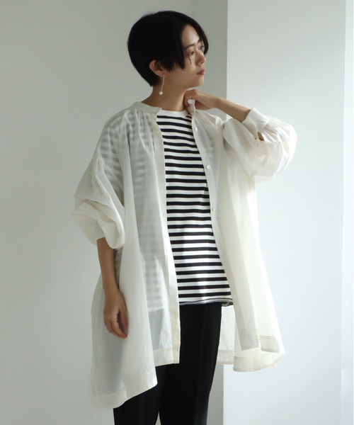 yuni(ユニ )の「オーガニックコットン混 2way gather tunic(シャツ/ブラウス・レディース・ホワイト/ブラック/イエロー・FREE)」の9枚目の写真