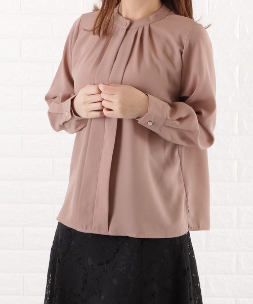 Lace Ladies（レースレディース）の「スタンドカラー フロントタックブラウス（シャツ/ブラウス・レディース・ブラック/モカ/グレー/ネイビー/ホワイト・L/S/M/XL）」の4枚目の写真