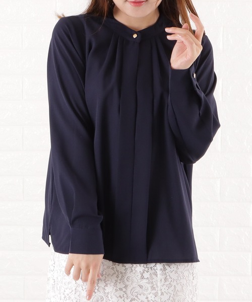 Lace Ladies（レースレディース）の「スタンドカラー フロントタックブラウス（シャツ/ブラウス・レディース・ブラック/モカ/グレー/ネイビー/ホワイト・L/S/M/XL）」の12枚目の写真