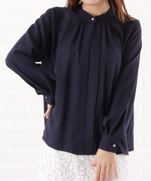 Lace Ladies（レースレディース）の「スタンドカラー フロントタックブラウス（シャツ/ブラウス・レディース・ブラック/モカ/グレー/ネイビー/ホワイト・L/S/M/XL）」の13枚目の写真