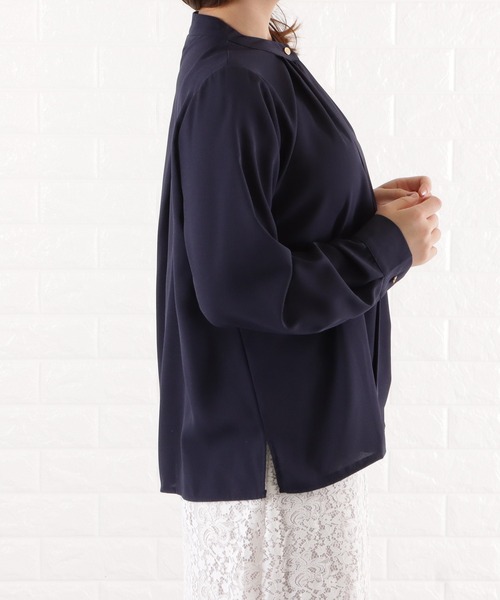 Lace Ladies（レースレディース）の「スタンドカラー フロントタックブラウス（シャツ/ブラウス・レディース・ブラック/モカ/グレー/ネイビー/ホワイト・L/S/M/XL）」の14枚目の写真