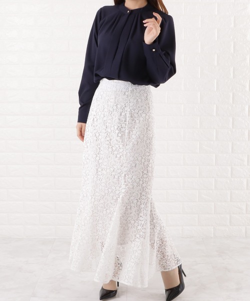 Lace Ladies（レースレディース）の「スタンドカラー フロントタックブラウス（シャツ/ブラウス・レディース・ブラック/モカ/グレー/ネイビー/ホワイト・L/S/M/XL）」の15枚目の写真