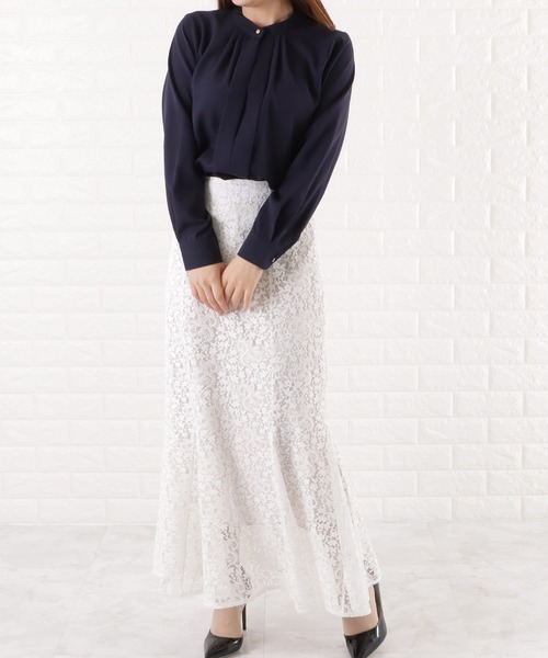 Lace Ladies（レースレディース）の「スタンドカラー フロントタックブラウス（シャツ/ブラウス・レディース・ブラック/モカ/グレー/ネイビー/ホワイト・L/S/M/XL）」の16枚目の写真