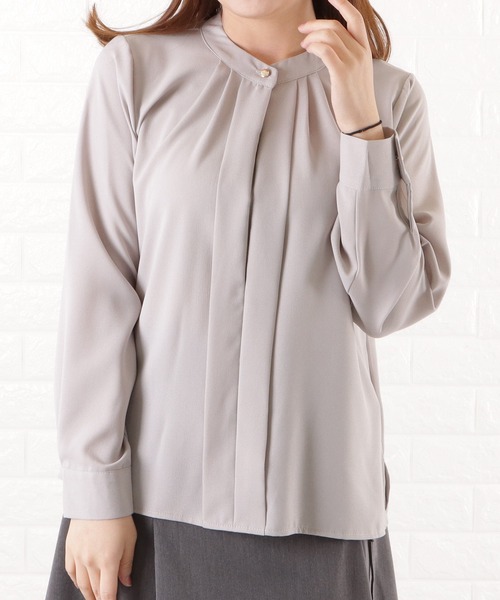 Lace Ladies（レースレディース）の「スタンドカラー フロントタックブラウス（シャツ/ブラウス・レディース・ブラック/モカ/グレー/ネイビー/ホワイト・L/S/M/XL）」の18枚目の写真