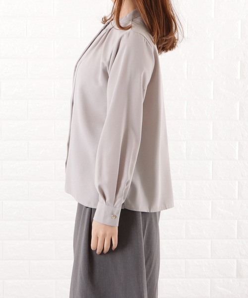 Lace Ladies（レースレディース）の「スタンドカラー フロントタックブラウス（シャツ/ブラウス・レディース・ブラック/モカ/グレー/ネイビー/ホワイト・L/S/M/XL）」の19枚目の写真