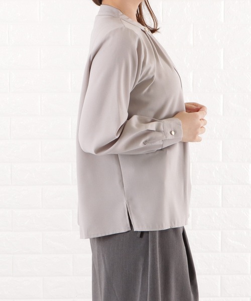 Lace Ladies（レースレディース）の「スタンドカラー フロントタックブラウス（シャツ/ブラウス・レディース・ブラック/モカ/グレー/ネイビー/ホワイト・L/S/M/XL）」の21枚目の写真