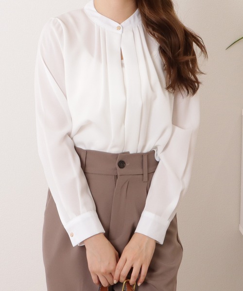 Lace Ladies（レースレディース）の「スタンドカラー フロントタックブラウス（シャツ/ブラウス・レディース・ブラック/モカ/グレー/ネイビー/ホワイト・L/S/M/XL）」の9枚目の写真