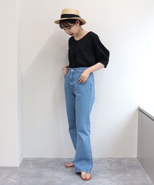 fredy emue(フレディエミュ)の「【WEB限定】カットジョーゼット袖タックプルオーバー(Tシャツ/カットソー・レディース・ネイビー/オフホワイト/イエロー・38)」の6枚目の写真
