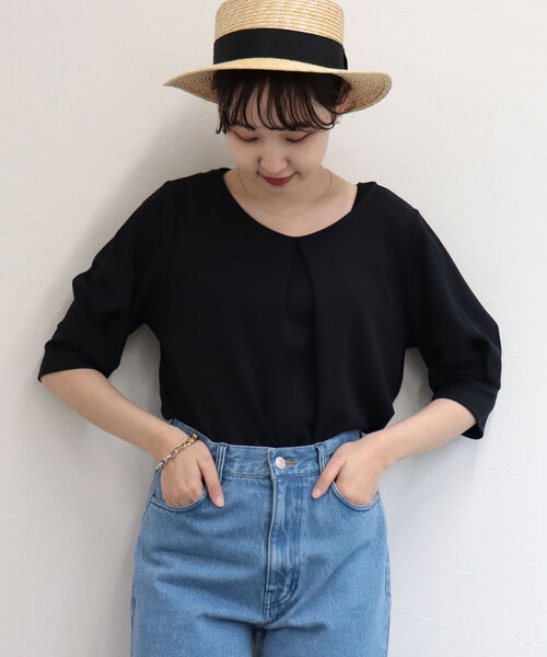 fredy emue(フレディエミュ)の「【WEB限定】カットジョーゼット袖タックプルオーバー(Tシャツ/カットソー・レディース・ネイビー/オフホワイト/イエロー・38)」の11枚目の写真