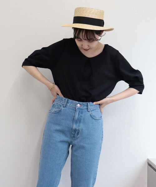 fredy emue(フレディエミュ)の「【WEB限定】カットジョーゼット袖タックプルオーバー(Tシャツ/カットソー・レディース・ネイビー/オフホワイト/イエロー・38)」の13枚目の写真