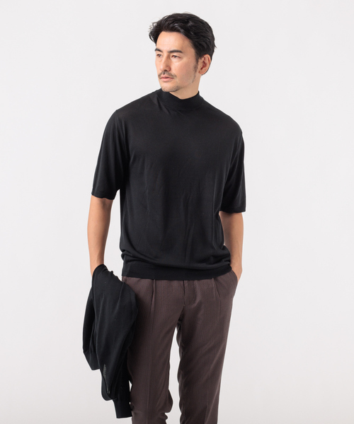 DESIGNWORKS(デザインワークス)の「【アンサンブル対応】ウォッシャブルシルク 半袖 クルーネック(Tシャツ/カットソー・メンズ・ブラック/ブラウン/グレー・46/48/50)」の2枚目の写真