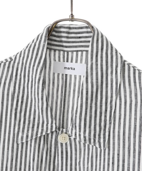 marka（マーカ）の「marka / マーカ：COVER ALL SHIRT - 60/-linen poplin -：M22B-02SH01C[COR]（シャツ/ブラウス・メンズ・ブラック系その他・1/2/3）」の12枚目の写真