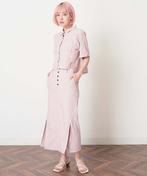 A de a.v.v（アードアー・ヴェ・ヴェ）の「［SET UP対応］ストライプ柄サイドスリットシャツ（シャツ/ブラウス・レディース・ピンク/ライトグレー・36/38）」の15枚目の写真