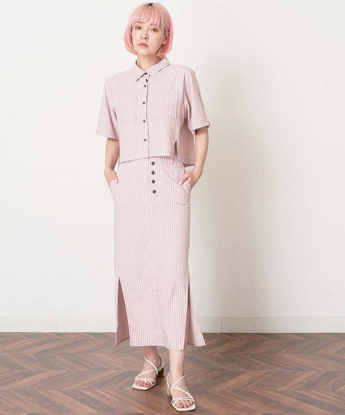A de a.v.v（アードアー・ヴェ・ヴェ）の「［SET UP対応］ストライプ柄サイドスリットシャツ（シャツ/ブラウス・レディース・ピンク/ライトグレー・36/38）」の14枚目の写真