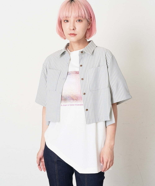 A de a.v.v（アードアー・ヴェ・ヴェ）の「［SET UP対応］ストライプ柄サイドスリットシャツ（シャツ/ブラウス・レディース・ピンク/ライトグレー・36/38）」の9枚目の写真