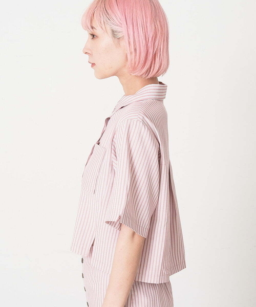 A de a.v.v（アードアー・ヴェ・ヴェ）の「［SET UP対応］ストライプ柄サイドスリットシャツ（シャツ/ブラウス・レディース・ピンク/ライトグレー・36/38）」の7枚目の写真