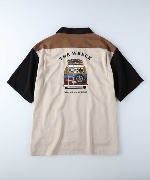 BACK NUMBER（バックナンバー）の「【BACK NUMBER】刺繍開襟半袖シャツ（シャツ/ブラウス・メンズ・グリーン/キナリ/ダークグレー・L/XL/M）」の2枚目の写真