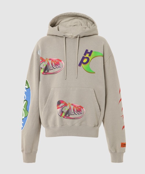 HERON PRESTON(ヘロンプレストン)の「HOODIE GLOBAL COLLAGE(パーカー・メンズ・グレー・XL/M/L)」の1枚目の写真