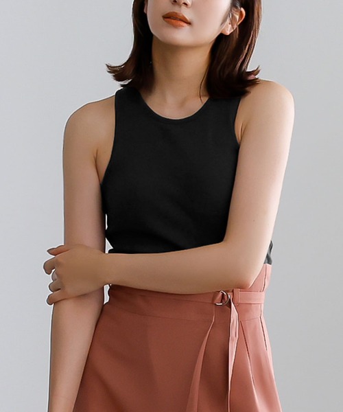 KOBE LETTUCE（コウベレタス）の「カップ付きアメリカンスリーブリブトップス（タンクトップ・レディース・ブラック/ブラウン/カーキ・FREE）」の2枚目の写真