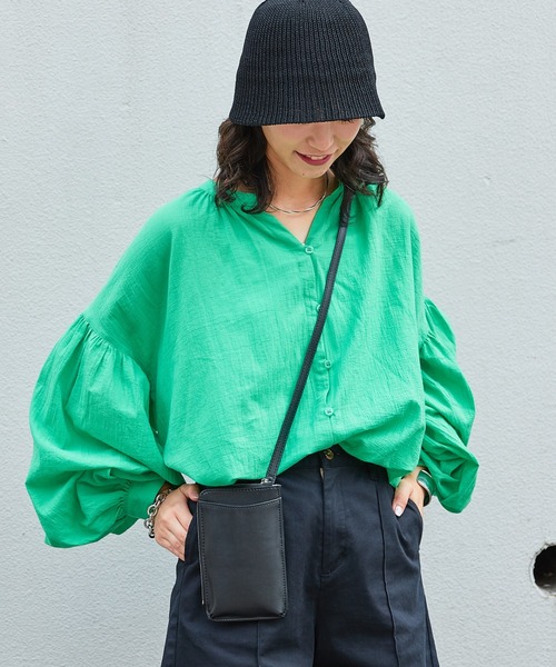 CIAOPANIC TYPY（チャオパニックティピー）の「▽サンドウォッシュボリュームスリーブカラーシャツ（シャツ/ブラウス・レディース・ホワイト/ブラック/グリーン/ピンク/イエロー・ONE SIZE）」の4枚目の写真