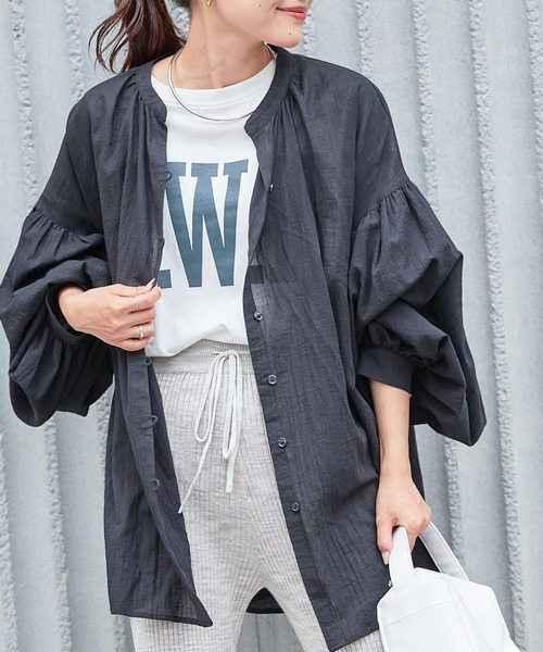 CIAOPANIC TYPY（チャオパニックティピー）の「▽サンドウォッシュボリュームスリーブカラーシャツ（シャツ/ブラウス・レディース・ホワイト/ブラック/グリーン/ピンク/イエロー・ONE SIZE）」の3枚目の写真