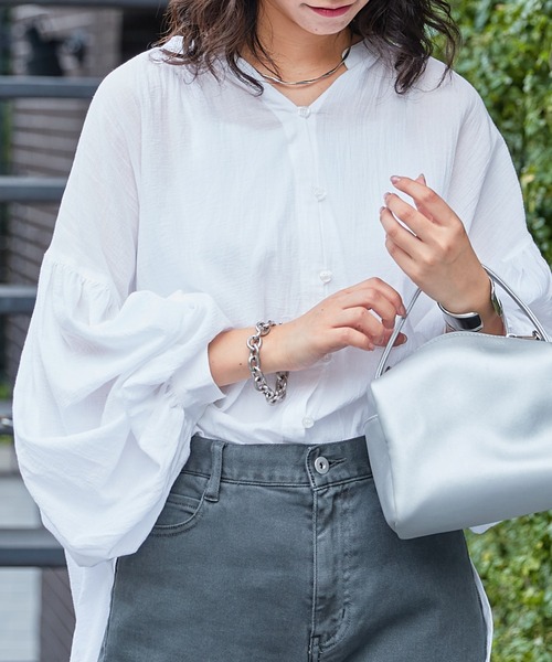 CIAOPANIC TYPY（チャオパニックティピー）の「▽サンドウォッシュボリュームスリーブカラーシャツ（シャツ/ブラウス・レディース・ホワイト/ブラック/グリーン/ピンク/イエロー・ONE SIZE）」の6枚目の写真