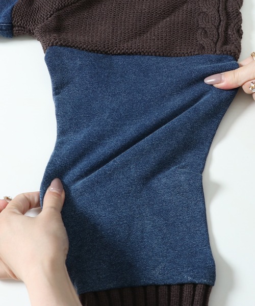KRIFF MAYER Lady's Collection（クリフメイヤーレディースコレクション）の「デニムドッキングニット（ニット/セーター・レディース・ワインレッド/ベージュ/チャコール/ネイビー・MEDIUM/LARGE）」の19枚目の写真