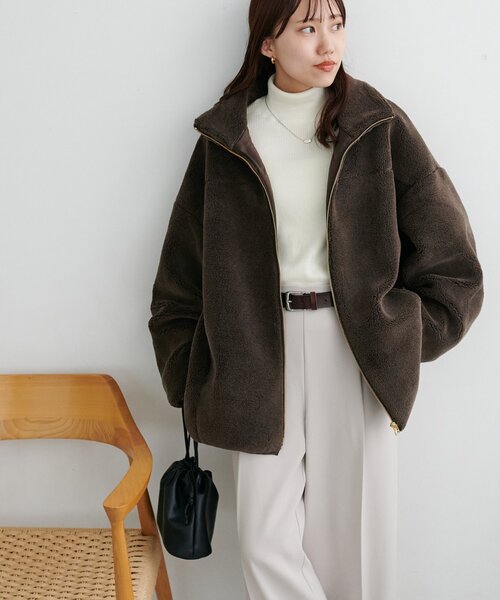 DISCOAT(ディスコート)の「【新色追加!/リバイバル】キレイメボアスタンドブルゾン(ブルゾン・レディース・ブラック/グレー/ライトベージュ/ブラウン・FREE)」の14枚目の写真