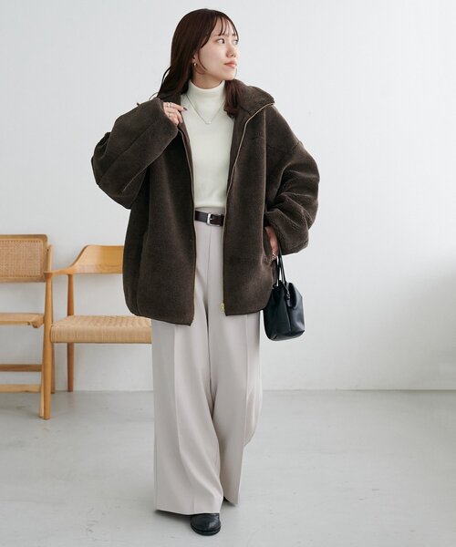 DISCOAT(ディスコート)の「【新色追加!/リバイバル】キレイメボアスタンドブルゾン(ブルゾン・レディース・ブラック/グレー/ライトベージュ/ブラウン・FREE)」の16枚目の写真