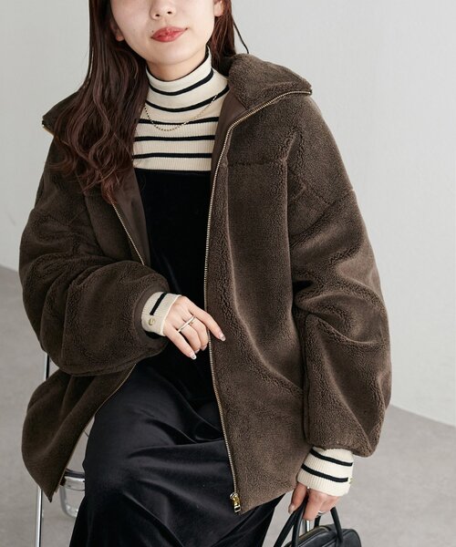 DISCOAT(ディスコート)の「【新色追加!/リバイバル】キレイメボアスタンドブルゾン(ブルゾン・レディース・ブラック/グレー/ライトベージュ/ブラウン・FREE)」の17枚目の写真