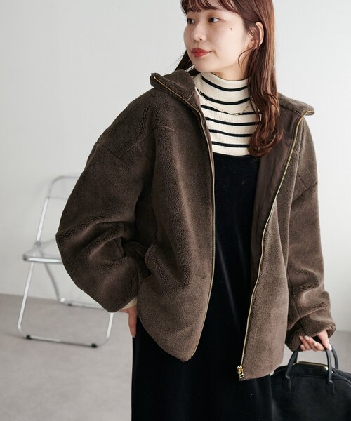 DISCOAT(ディスコート)の「【新色追加!/リバイバル】キレイメボアスタンドブルゾン(ブルゾン・レディース・ブラック/グレー/ライトベージュ/ブラウン・FREE)」の19枚目の写真