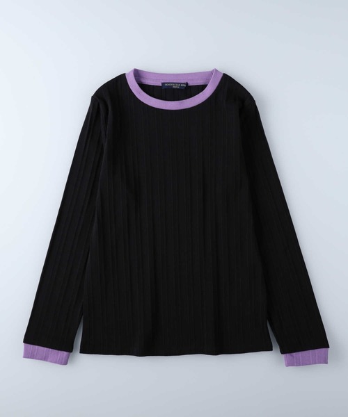 HONEYSUCKLE ROSE（ハニーサックルローズ）の「【HONEYSUCKLE ROSE】リブ配色ロンＴ（Tシャツ/カットソー・レディース・ホワイト/ブラック/グレー・M/L）」の2枚目の写真