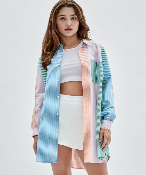 Guess（ゲス）の「GUESS Originals Multi Stripe Shirt（シャツ/ブラウス・レディース・マルチ・MEDIUM/X-SMALL/SMALL）」の4枚目の写真