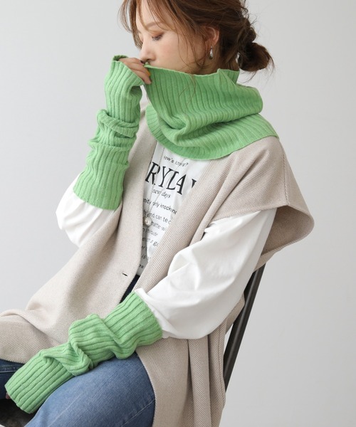 frames RAY CASSIN（フレームスレイカズン）の「WEB限定 リブネックウォーマー アームウォーマー別売り（ネックウォーマー/スヌード・レディース・ターコイズブルー/オートミール/キャメル/スミクロ/イエロー×グリーン/ブラック系・FREE）」の20枚目の写真