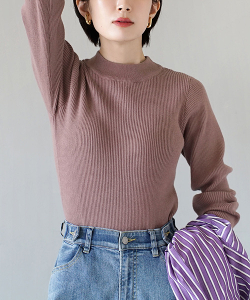 zootie（ズーティー）の「コットンリブニット［ハイネック］（ニット/セーター・レディース・アイボリー/ミント/モカ/杢グレー/チャコール/グレー/キャメル/ブラック・M/L）」の6枚目の写真