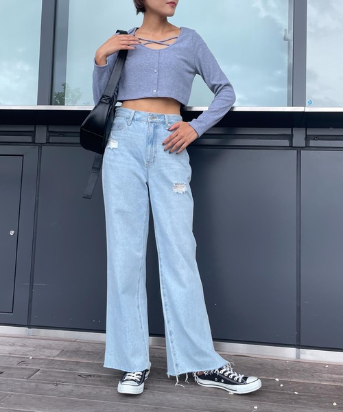 WEGO(ウィゴー)の「WEGO/フロントクロスショートリブロンT(Tシャツ/カットソー・レディース・ブラック/グレー・FREE)」の12枚目の写真