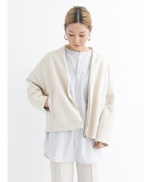 Samansa Mos2 blue | ダンボールニットショートジャケット(ノーカラージャケット)