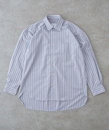 リラックスバックプリーツシャツ<ライトグレーストライプ>