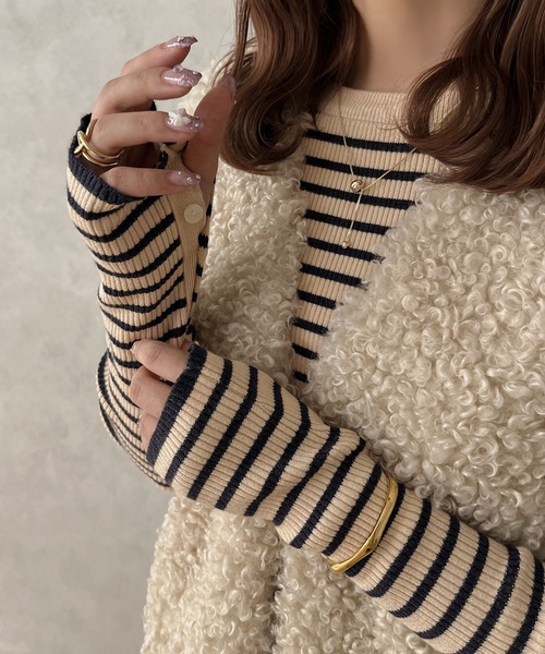 apres jour clair(アプレジュールクレア)の「【apres jour clair】クルーネックリブニット【ZOZOTOWN限定アイテム】(ニット/セーター・レディース・アイボリー/ブラウン系その他/ネイビー・X-LARGE/フリー)」の2枚目の写真