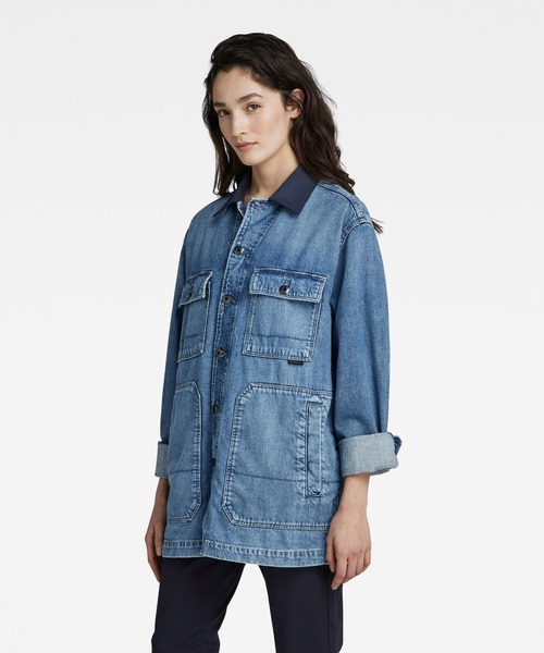 【G-STAR RAW】デニムブルー カバーオール G-STAR RAW デニムジャケット gジャン OVERSIZED CHORE JACKET