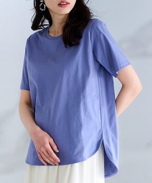 RANAN(ラナン)の「〈Beautiful Cotton 綿100%〉ひんやりUVラウンド(レギュラー丈)(Tシャツ/カットソー・レディース・オフホワイト/ライトグレー/ネイビー/ダークブラウン/ブラック/イエロー/ダークブルー/パープル/チャコール・L/LL/M/3L)」の7枚目の写真