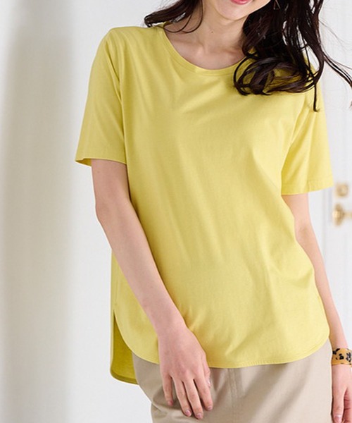 RANAN(ラナン)の「〈Beautiful Cotton 綿100%〉ひんやりUVラウンド(レギュラー丈)(Tシャツ/カットソー・レディース・オフホワイト/ライトグレー/ネイビー/ダークブラウン/ブラック/イエロー/ダークブルー/パープル/チャコール・L/LL/M/3L)」の9枚目の写真
