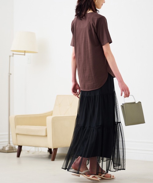 RANAN(ラナン)の「〈Beautiful Cotton 綿100%〉ひんやりUVラウンド(レギュラー丈)(Tシャツ/カットソー・レディース・オフホワイト/ライトグレー/ネイビー/ダークブラウン/ブラック/イエロー/ダークブルー/パープル/チャコール・L/LL/M/3L)」の20枚目の写真